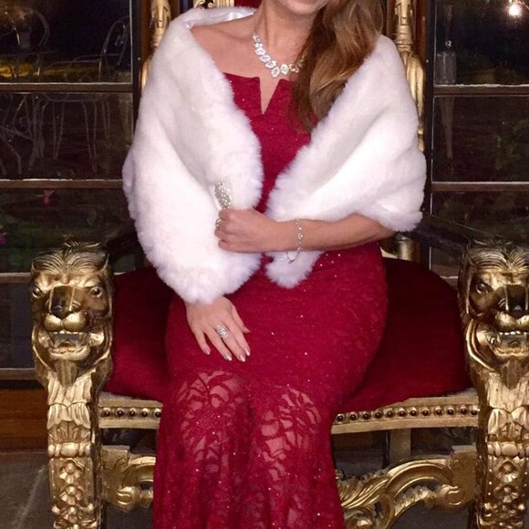 Faux Fur Wrap Shawl Women Shrug Bridal Stole for Winter Wedding Party - Picture 6 of 7